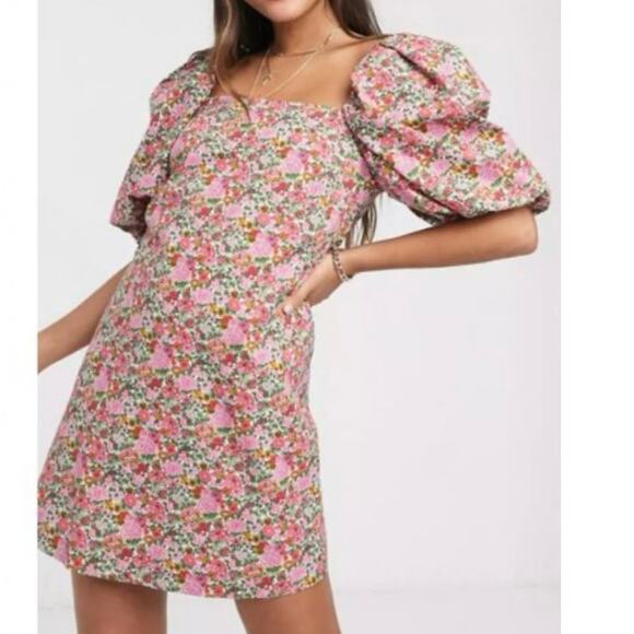 MNG Mango Floral Mini Dress Pink - Picture 1 of 6
